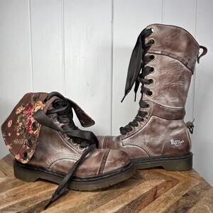 Dr. Martens Women’s Size 7 Brown Floral Foldover Triumph Lace Up High Boots